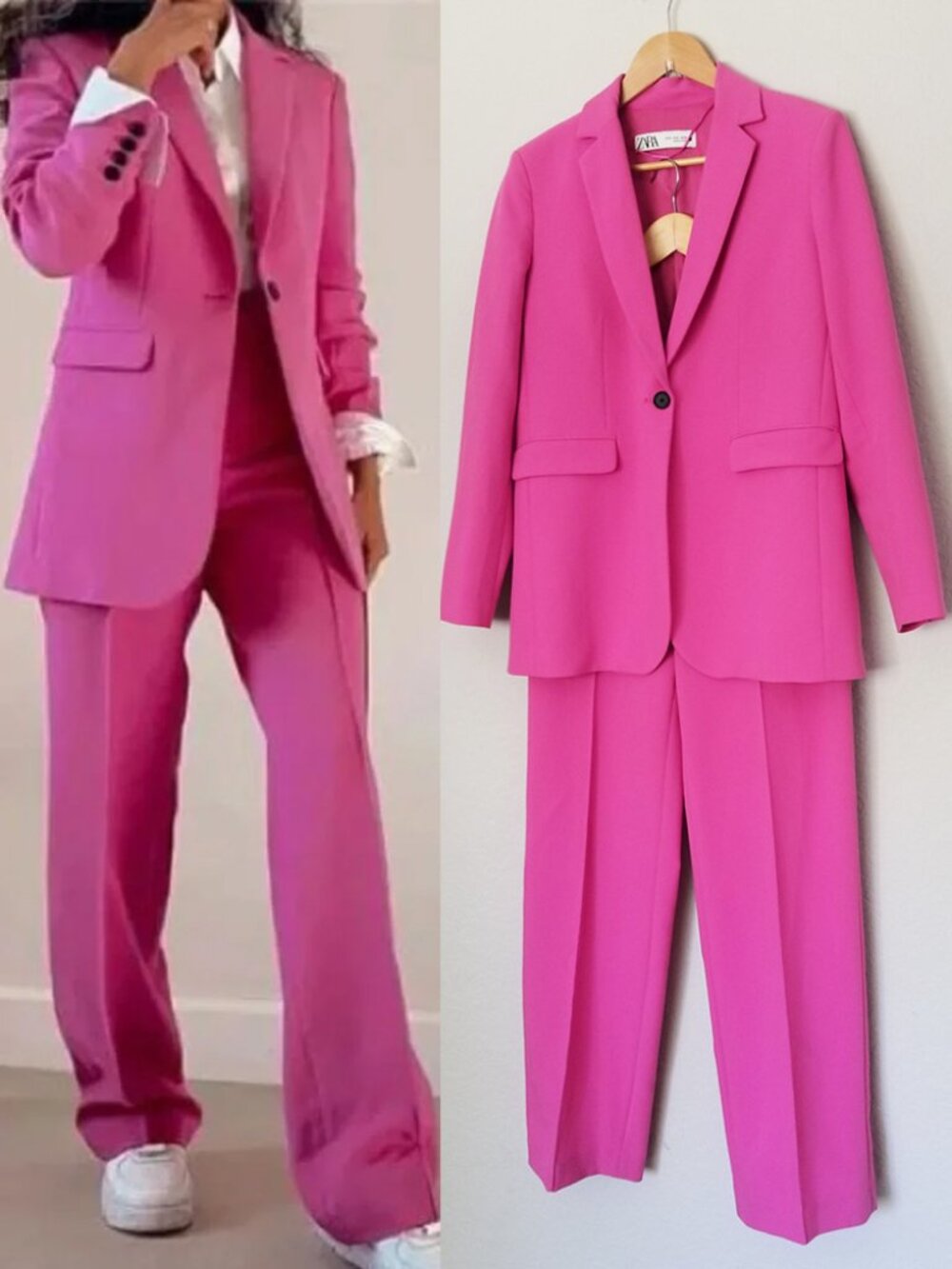 Zara Pink Tailored Blazer Trouser Suit 2pc Set M Matching Co-ord Power Barbie